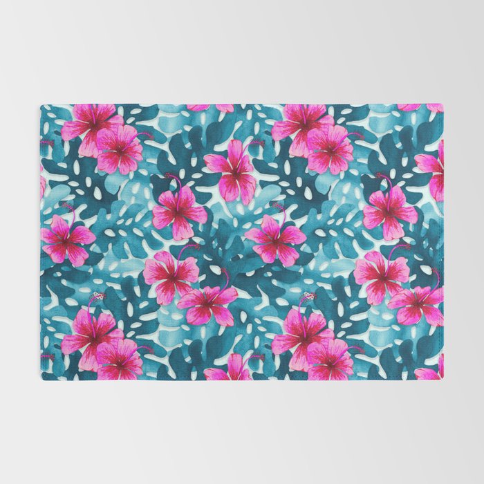 Tropical Hibiscus Pattern Pink Rug Gallery Image 2