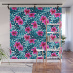 Tropical Hibiscus Pattern Pink Wall Mural Gallery Image 1