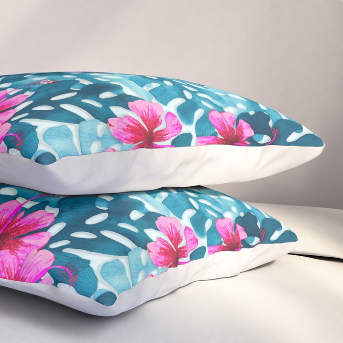Tropical Hibiscus Pattern Pink Pillow Sham Gallery Image 3