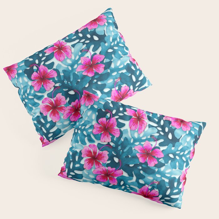 Tropical Hibiscus Pattern Pink Pillow Sham