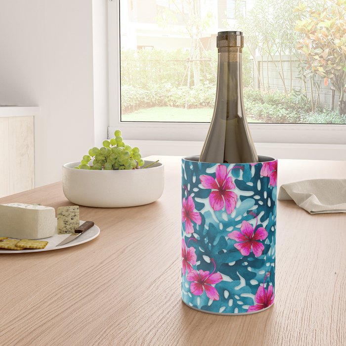 Tropical Hibiscus Pattern Pink Wine Chiller Gallery Image 4