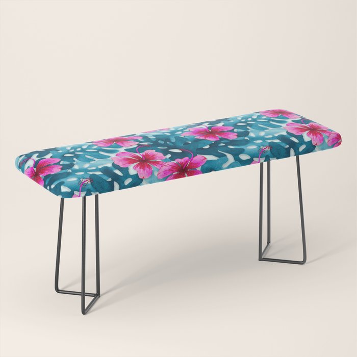 Tropical Hibiscus Pattern Pink Bench Gallery Image 1