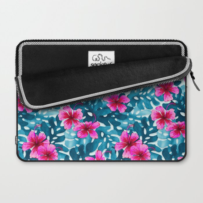 Tropical Hibiscus Pattern Pink Laptop Sleeve Gallery Image 2