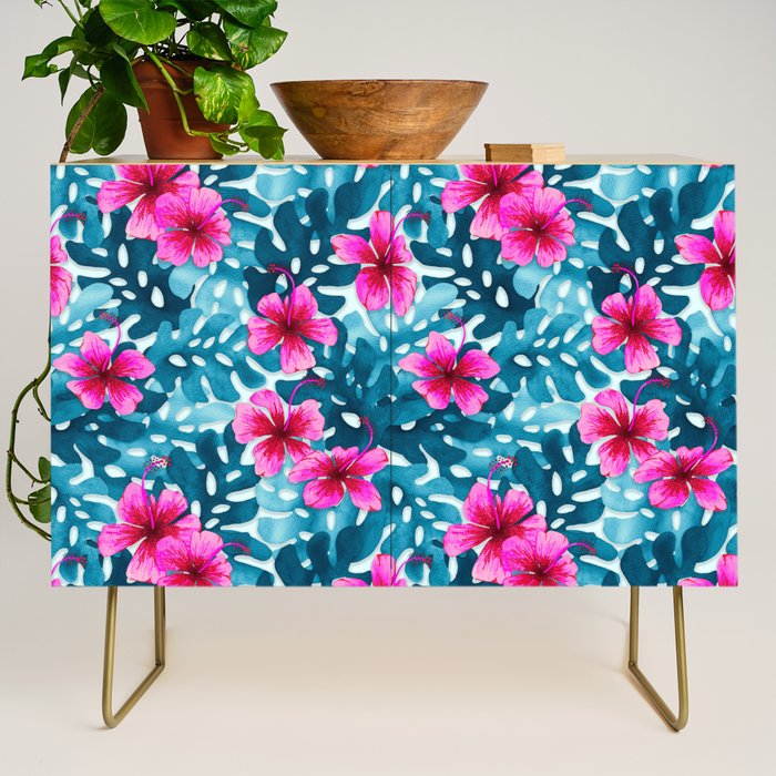 Tropical Hibiscus Pattern Pink Credenza Gallery Image 1
