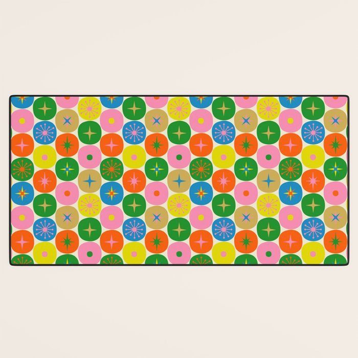 Mid Century Modern Atomic Future Colorful Dots and Stars Pattern small Desk Mat Gallery Image 3
