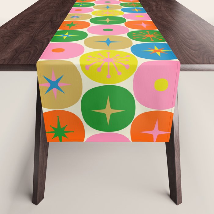 Mid Century Modern Atomic Future Colorful Dots and Stars Pattern small Table Runner Gallery Image 1