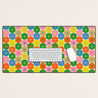 Mid Century Modern Atomic Future Colorful Dots and Stars Pattern small Desk Mat Gallery Image 1