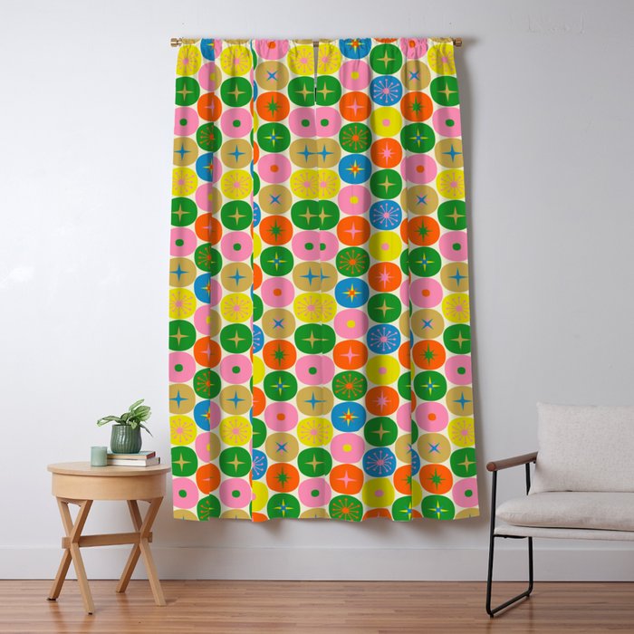 Mid Century Modern Atomic Future Colorful Dots and Stars Pattern small Window Curtain Gallery Image 5