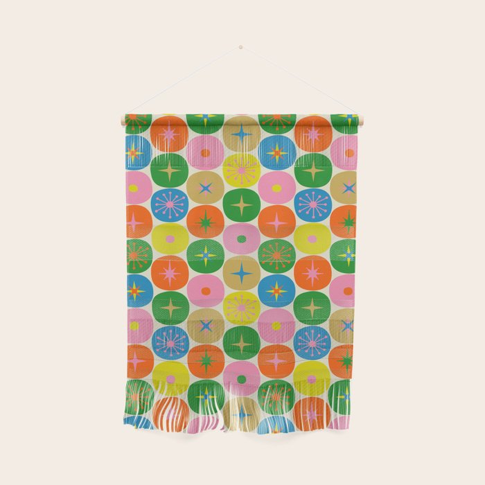 Mid Century Modern Atomic Future Colorful Dots and Stars Pattern small Wall Hanging Gallery Image 1