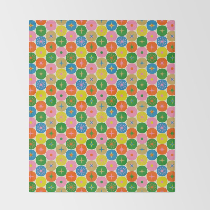 Mid Century Modern Atomic Future Colorful Dots and Stars Pattern small Throw Blanket Gallery Image 2