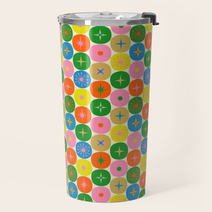 Mid Century Modern Atomic Future Colorful Dots and Stars Pattern small Travel Mug Gallery Image 2