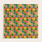Mid Century Modern Atomic Future Colorful Dots and Stars Pattern small Wood Wall Art Gallery Image 1