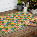 Mid Century Modern Atomic Future Colorful Dots and Stars Pattern small Outdoor Rug Gallery Image 2
