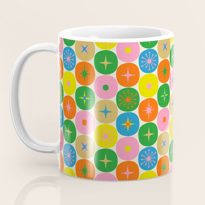 Mid Century Modern Atomic Future Colorful Dots and Stars Pattern small Coffee Mug Gallery Image 3