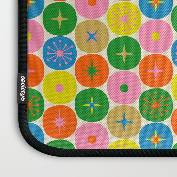 Mid Century Modern Atomic Future Colorful Dots and Stars Pattern small Laptop Sleeve Gallery Image 3