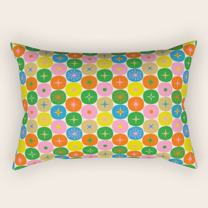 Mid Century Modern Atomic Future Colorful Dots and Stars Pattern small Rectangular Pillow Gallery Image 2