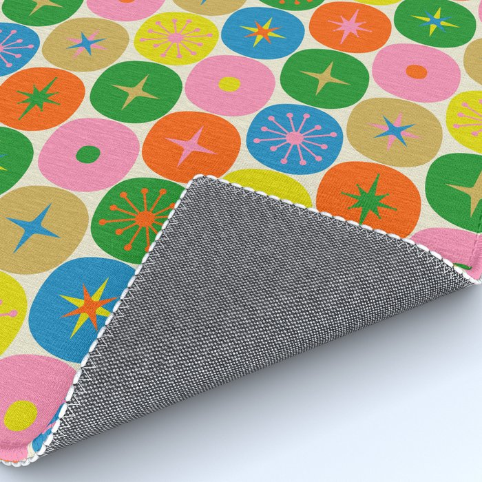Mid Century Modern Atomic Future Colorful Dots and Stars Pattern small Rug Gallery Image 4