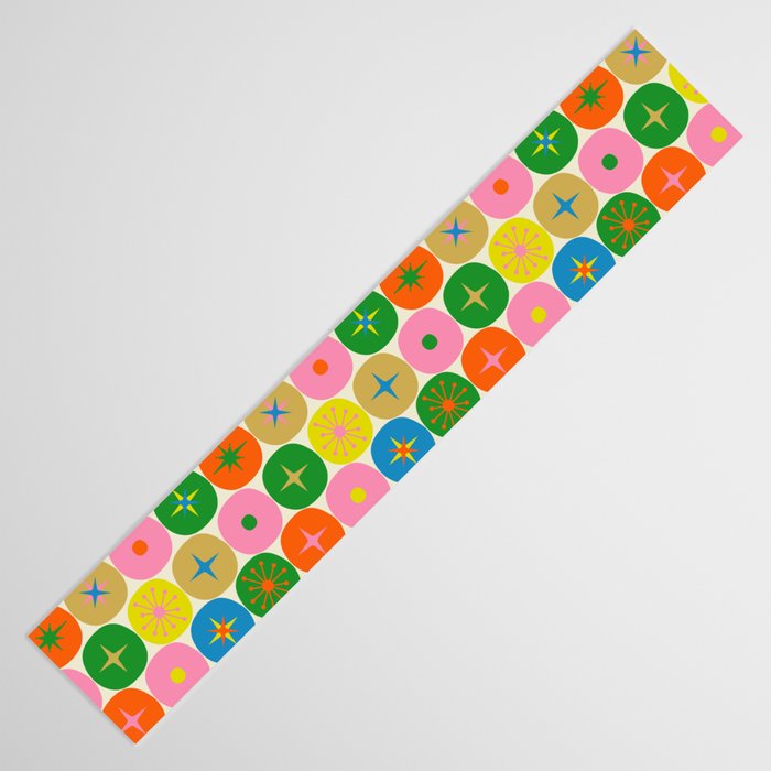 Mid Century Modern Atomic Future Colorful Dots and Stars Pattern small Table Runner Gallery Image 3