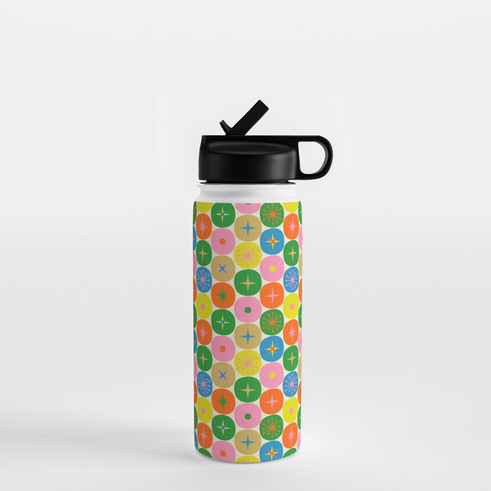 Mid Century Modern Atomic Future Colorful Dots and Stars Pattern small Water Bottle Gallery Image 1