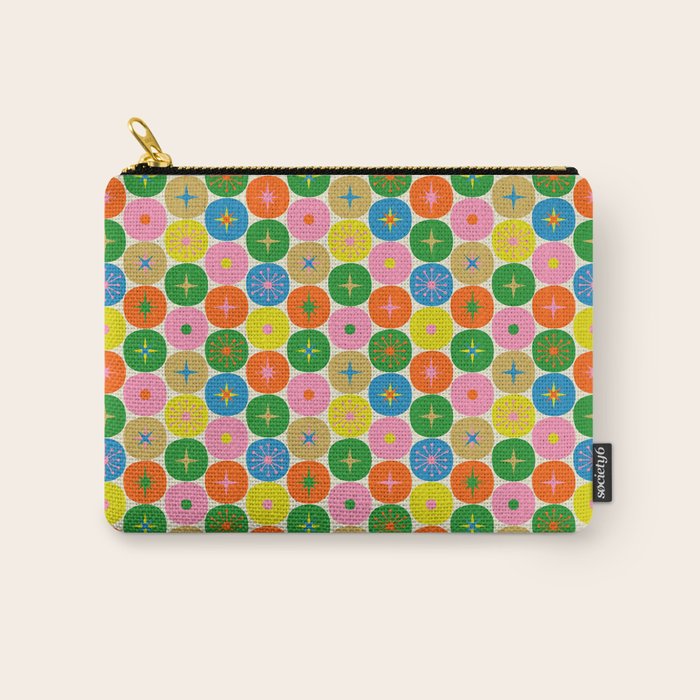 Mid Century Modern Atomic Future Colorful Dots and Stars Pattern small Carry All Pouch Gallery Image 1