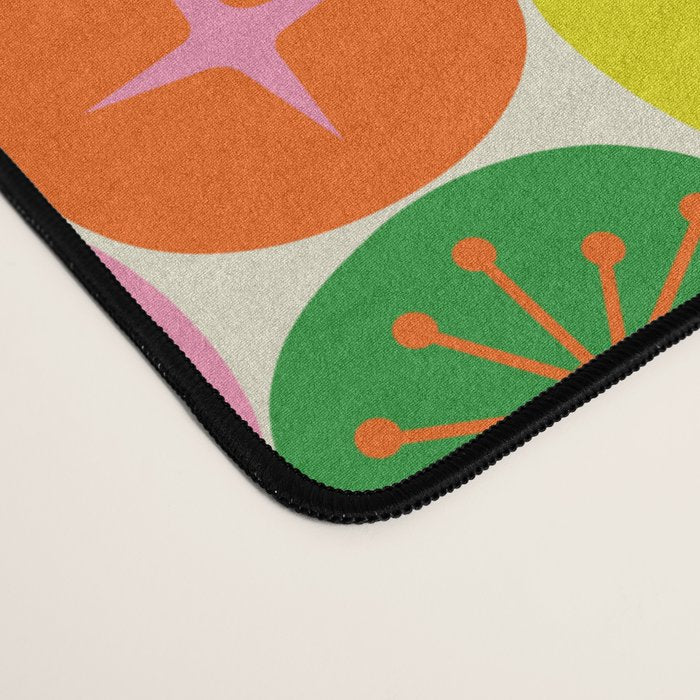 Mid Century Modern Atomic Future Colorful Dots and Stars Pattern small Desk Mat Gallery Image 4