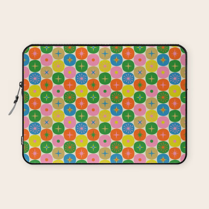 Mid Century Modern Atomic Future Colorful Dots and Stars Pattern small Laptop Sleeve Gallery Image 1