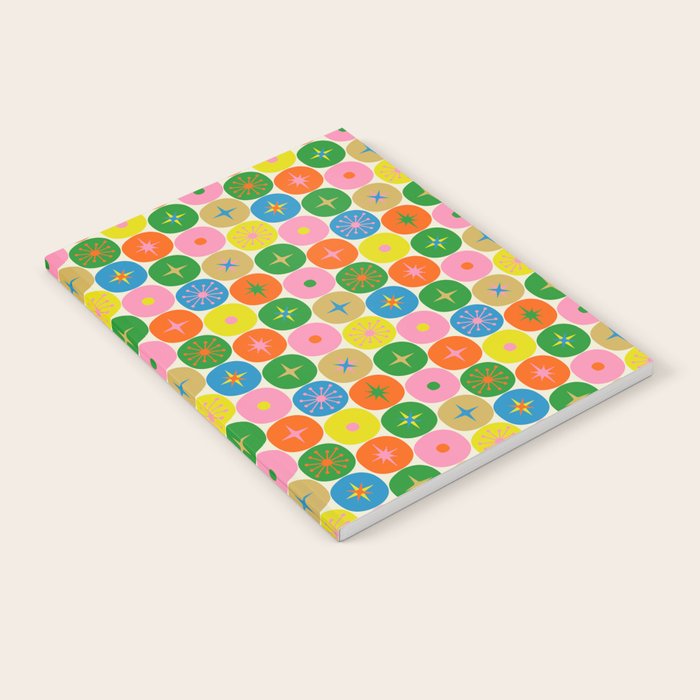 Mid Century Modern Atomic Future Colorful Dots and Stars Pattern small Notebook Gallery Image 2