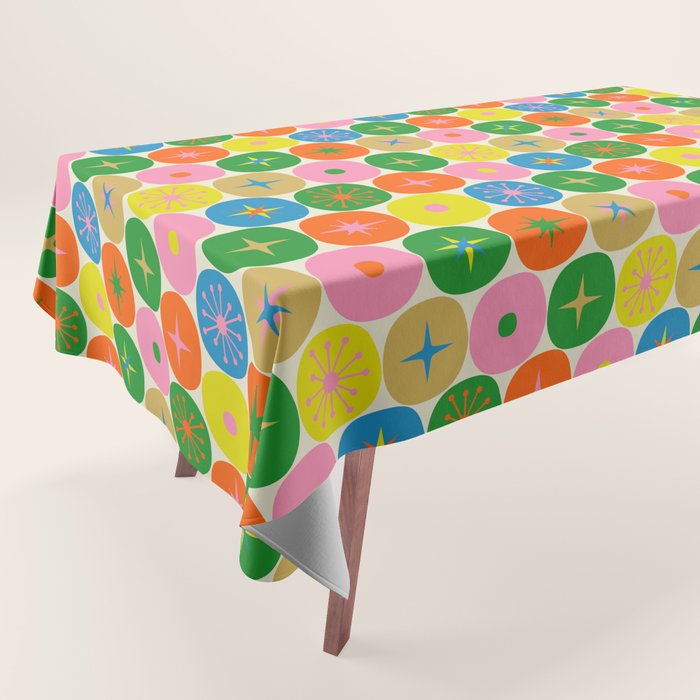 Mid Century Modern Atomic Future Colorful Dots and Stars Pattern small Tablecloth Gallery Image 1