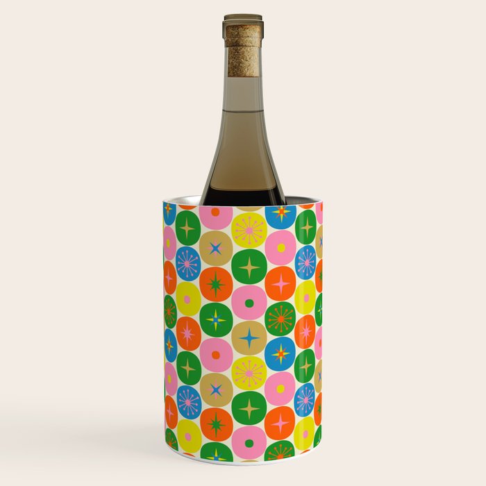 Mid Century Modern Atomic Future Colorful Dots and Stars Pattern small Wine Chiller Gallery Image 3