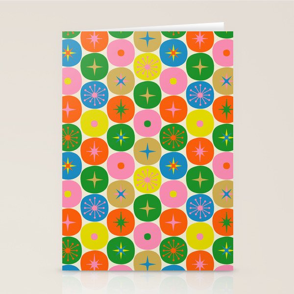 Mid Century Modern Atomic Future Colorful Dots and Stars Pattern small Stationery Card Gallery Image 2