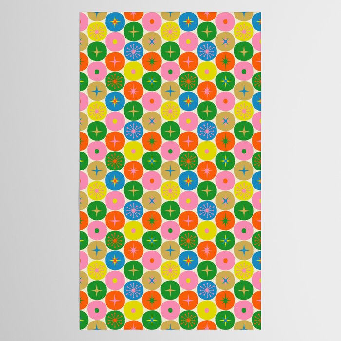 Mid Century Modern Atomic Future Colorful Dots and Stars Pattern small Tablecloth Gallery Image 2