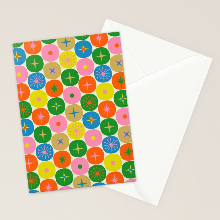 Mid Century Modern Atomic Future Colorful Dots and Stars Pattern small Stationery Card Gallery Image 2