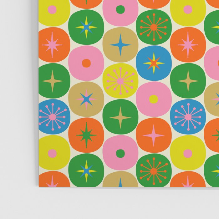 Mid Century Modern Atomic Future Colorful Dots and Stars Pattern small Poster Gallery Image 3