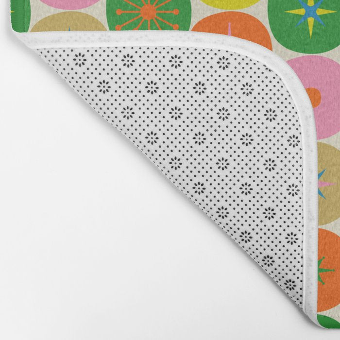 Mid Century Modern Atomic Future Colorful Dots and Stars Pattern small Bath Mat Gallery Image 2