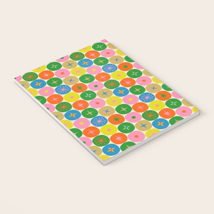 Mid Century Modern Atomic Future Colorful Dots and Stars Pattern small Notebook Gallery Image 3