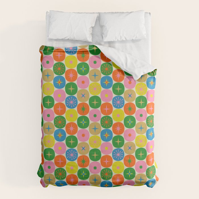 Mid Century Modern Atomic Future Colorful Dots and Stars Pattern small Duvet Cover Gallery Image 1