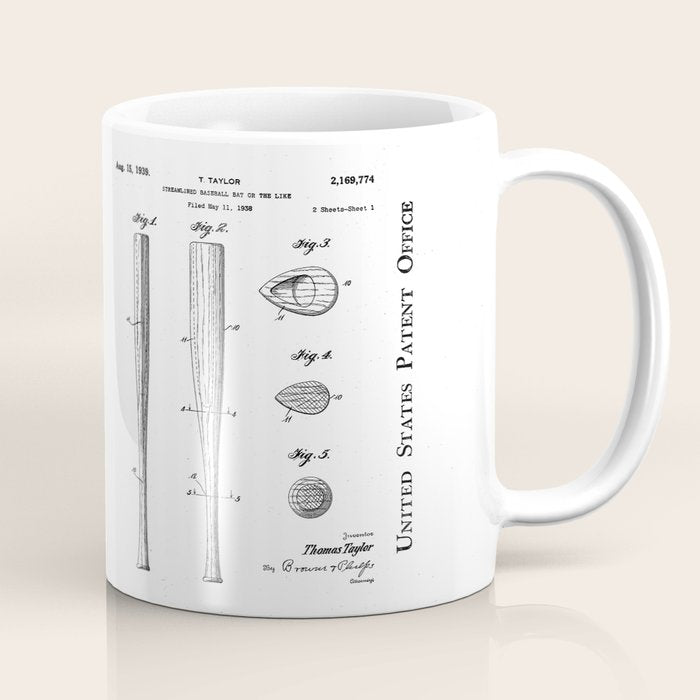 Baseball Bat Patent - Baseball Art - Antique Coffee Mug Gallery Image 1