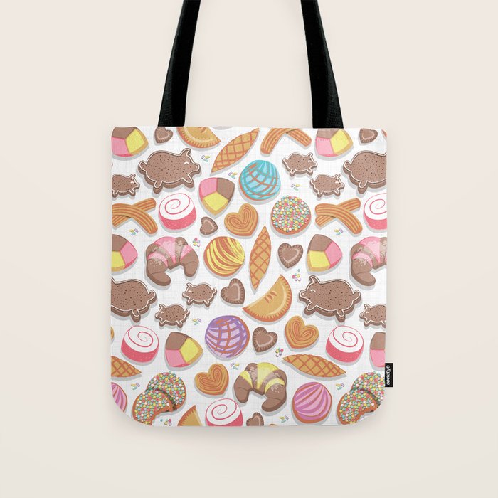 Mexican Sweet Bakery Frenzy // white background // pastel colors pan dulce Tote Bag Gallery Image 1