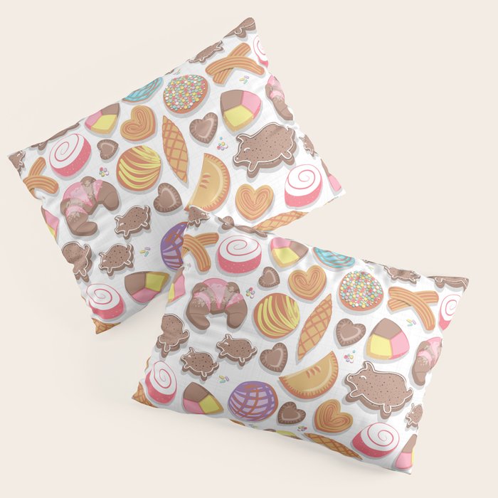 Mexican Sweet Bakery Frenzy // white background // pastel colors pan dulce Pillow Sham Gallery Image 1