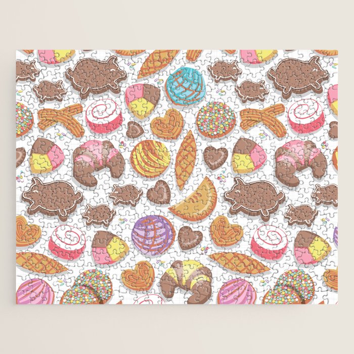 Mexican Sweet Bakery Frenzy // white background // pastel colors pan dulce Jigsaw Puzzle Gallery Image 1