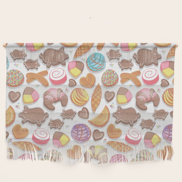 Mexican Sweet Bakery Frenzy // white background // pastel colors pan dulce Wall Hanging Gallery Image 1