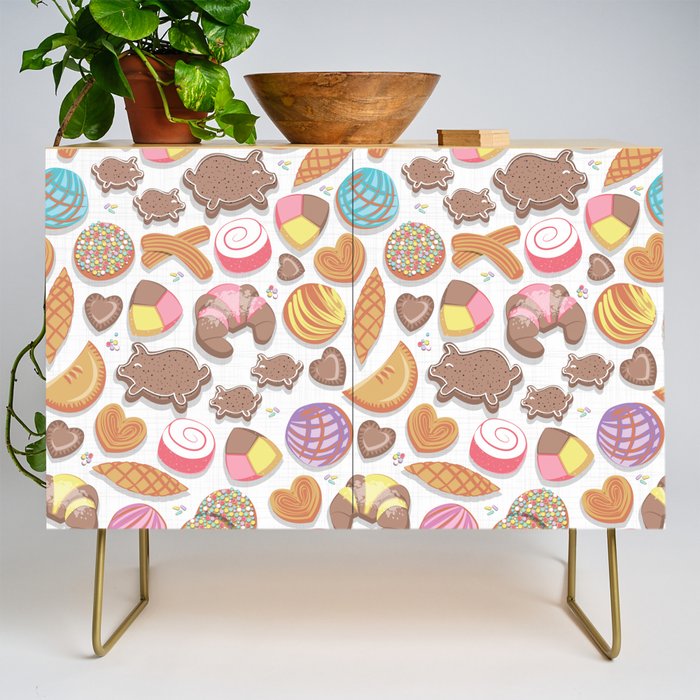 Mexican Sweet Bakery Frenzy // white background // pastel colors pan dulce Credenza Gallery Image 1