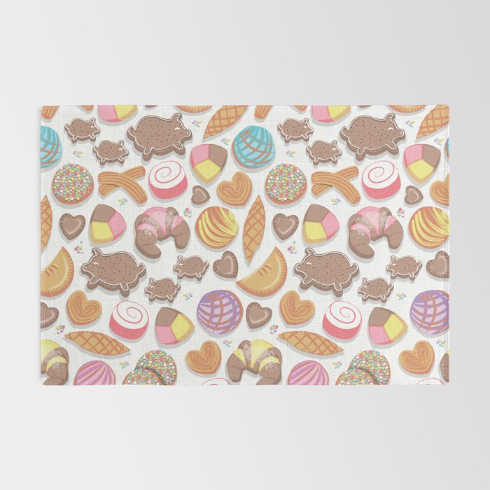 Mexican Sweet Bakery Frenzy // white background // pastel colors pan dulce Rug Gallery Image 2