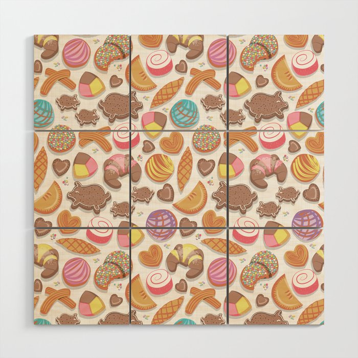 Mexican Sweet Bakery Frenzy // white background // pastel colors pan dulce Wood Wall Art Gallery Image 1