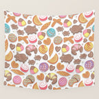 Mexican Sweet Bakery Frenzy // white background // pastel colors pan dulce Wall Tapestry Gallery Image 4