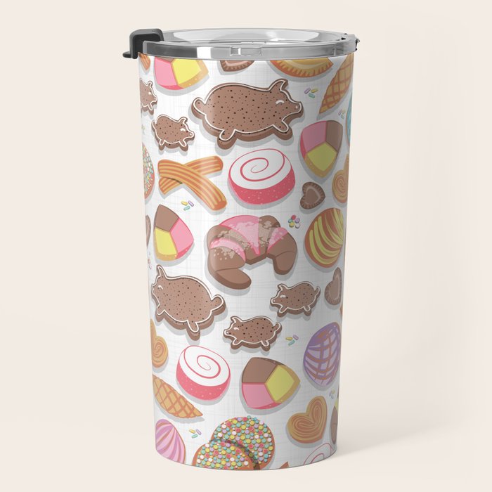 Mexican Sweet Bakery Frenzy // white background // pastel colors pan dulce Travel Mug Gallery Image 3