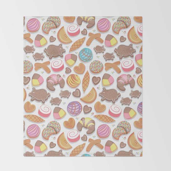 Mexican Sweet Bakery Frenzy // white background // pastel colors pan dulce Throw Blanket Gallery Image 2