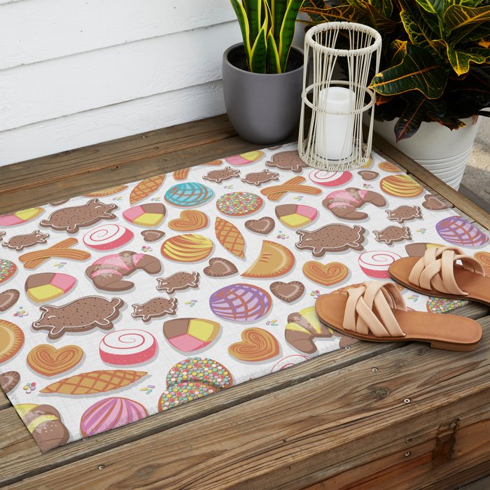 Mexican Sweet Bakery Frenzy // white background // pastel colors pan dulce Outdoor Rug Gallery Image 2