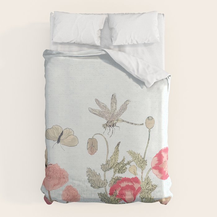 Butterflies, Dragonfly and  flowers Duvet Cover