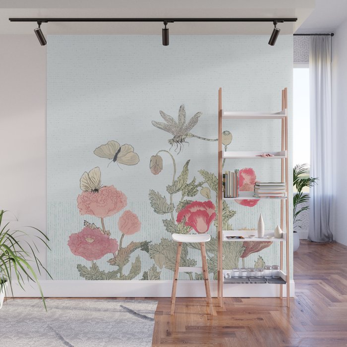 Butterflies, Dragonfly and  flowers Wall Mural